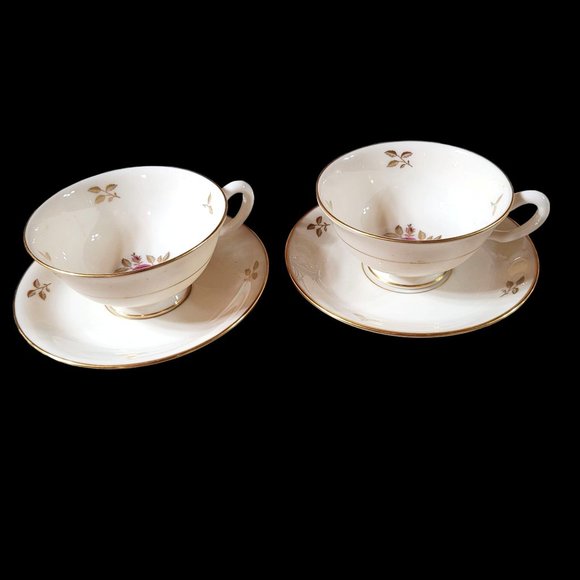 Lenox Rhodora Fine China Set Cup & Saucers P471 Pink Rose Gold Leaf - Picture 9 of 9